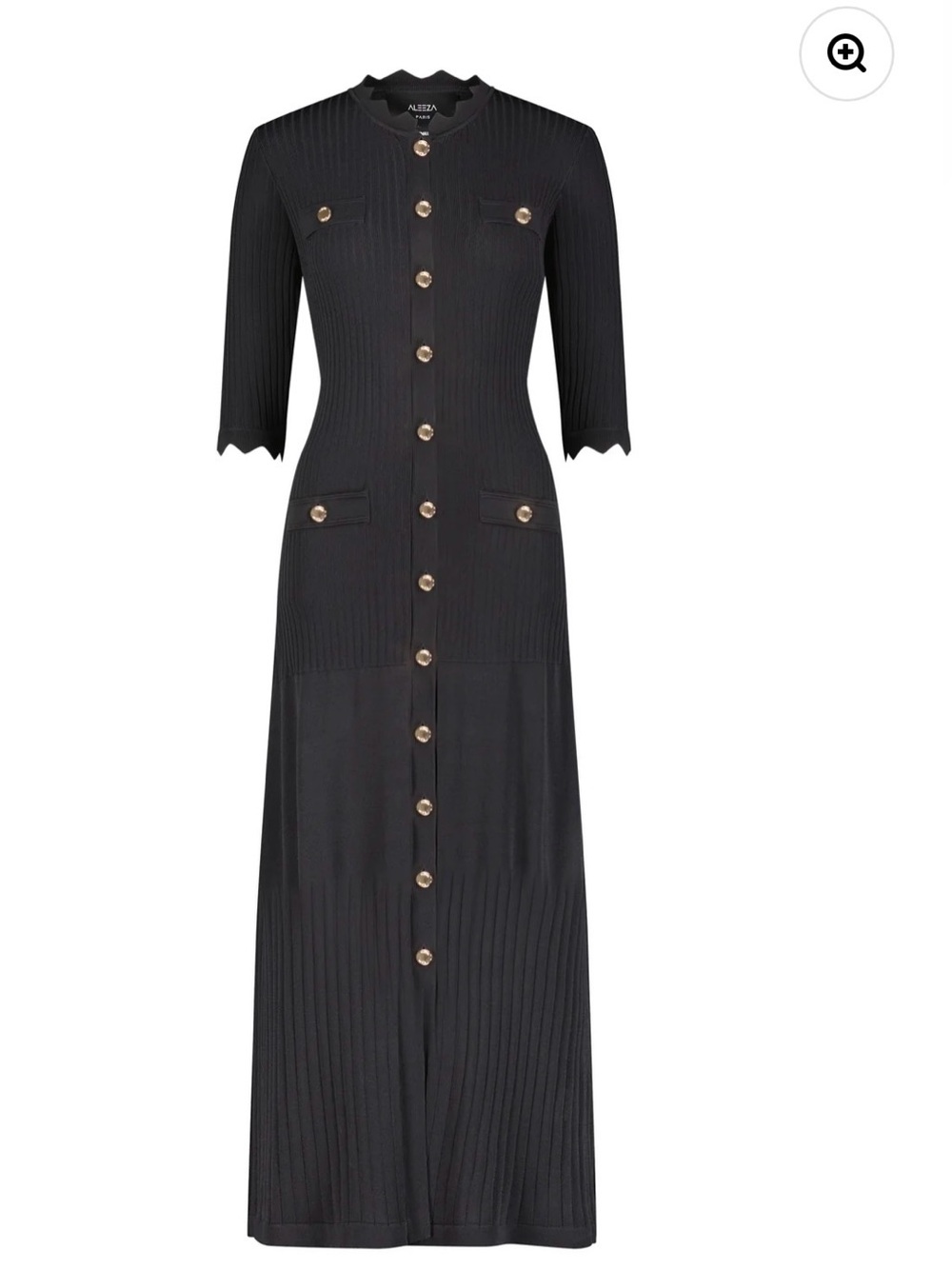 Aleeza Paris Rhoda Knit Dress. Black Ribbed Button-Front Maxi Dress. NWT
